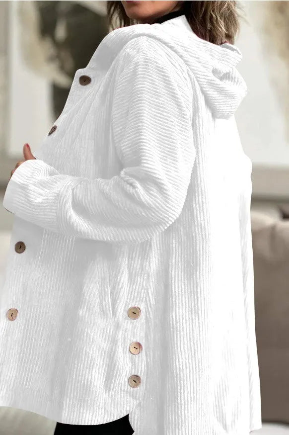 Hooded Button Mid Length Coat