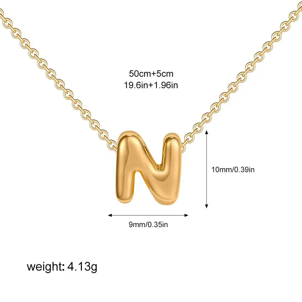 3D Bubble Initial A Z Mini Necklace Gold Plated Jewelry Gift