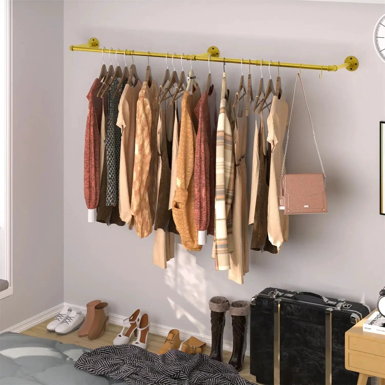 180cm Bedroom Garment Rail Multipurpose Rack Sturdy Frame