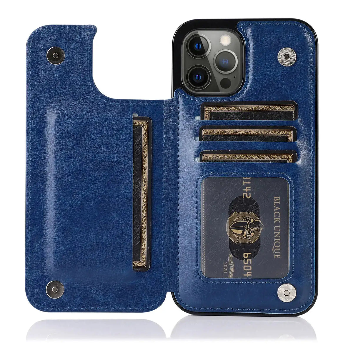 Double Buckle Leather Case for iPhone 14 Pro Max 14 Plus with Card Slots and Stand Function Drop Protection Cover