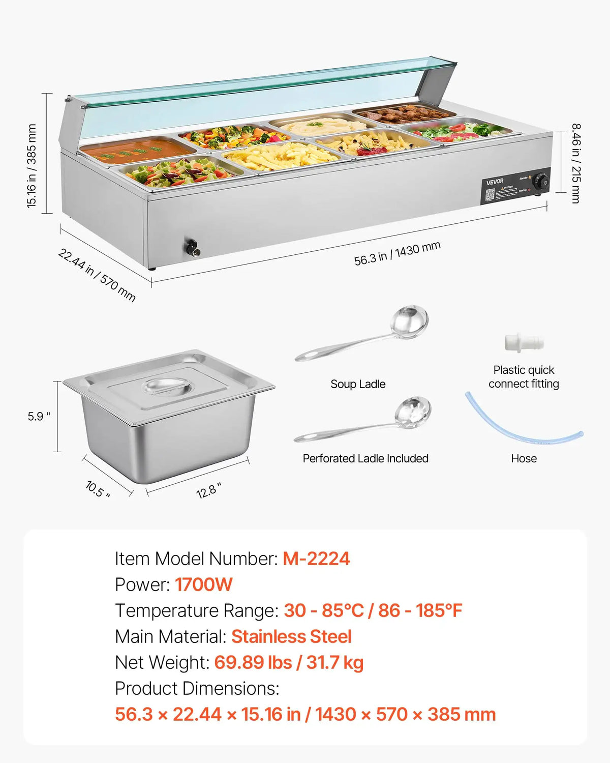 SucceBuy Commercial Food Warmer Electric Stainless Steel Steam — product view 9
