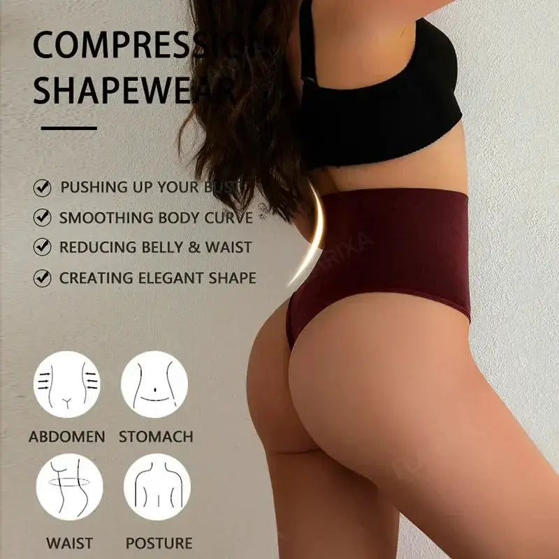 Flarixa Flat Belly Shaping Thong High Waist Panties Women