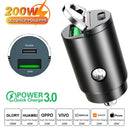 Mini 200W PD QC USB C Car Charger For iPhone Samsung Xiaomi Charge On The Go