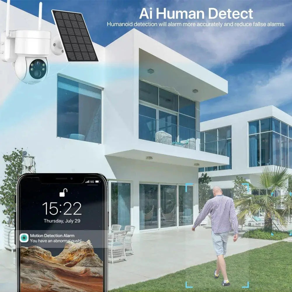 Advanced Solar Powered WiFi PTZ Security Camera Night Vision