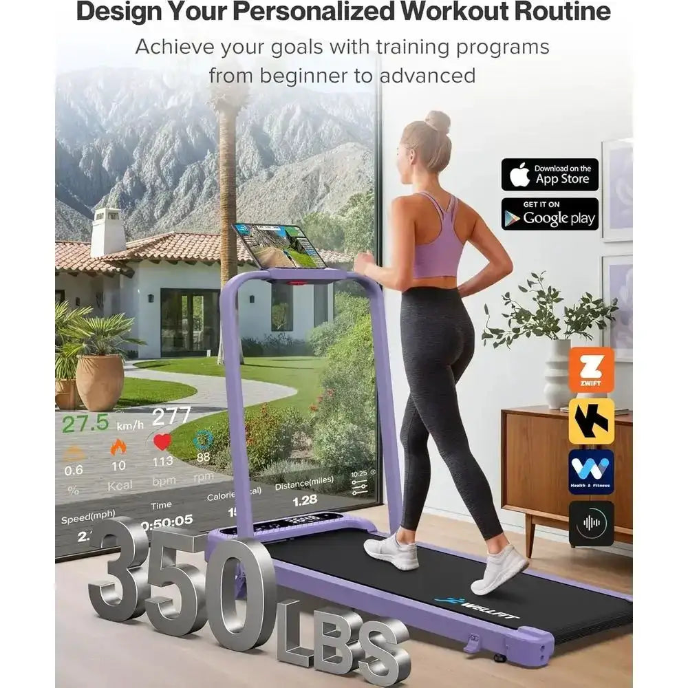 Compact Foldable Treadmill with Handlebar, 320 lbs Capacity, Incline Walking Pad, Quiet for Home or Office, App & Voice Control,