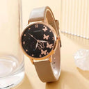 Starry Sky Butterfly Dial Leather Belt Women's Watch Elegant Fashion Design