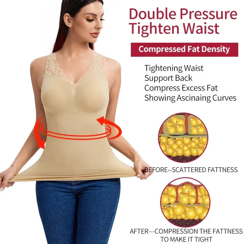 Seamless Lace Built In Bra Tank Top For Tummy Control