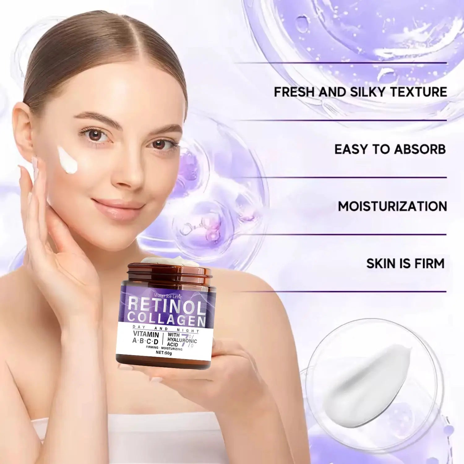50g Collagen Retinol Niacinamide Day and Night Moisturizing Cream, Moisturizing and Firming, Silky Texture Suitable for All Skin Types