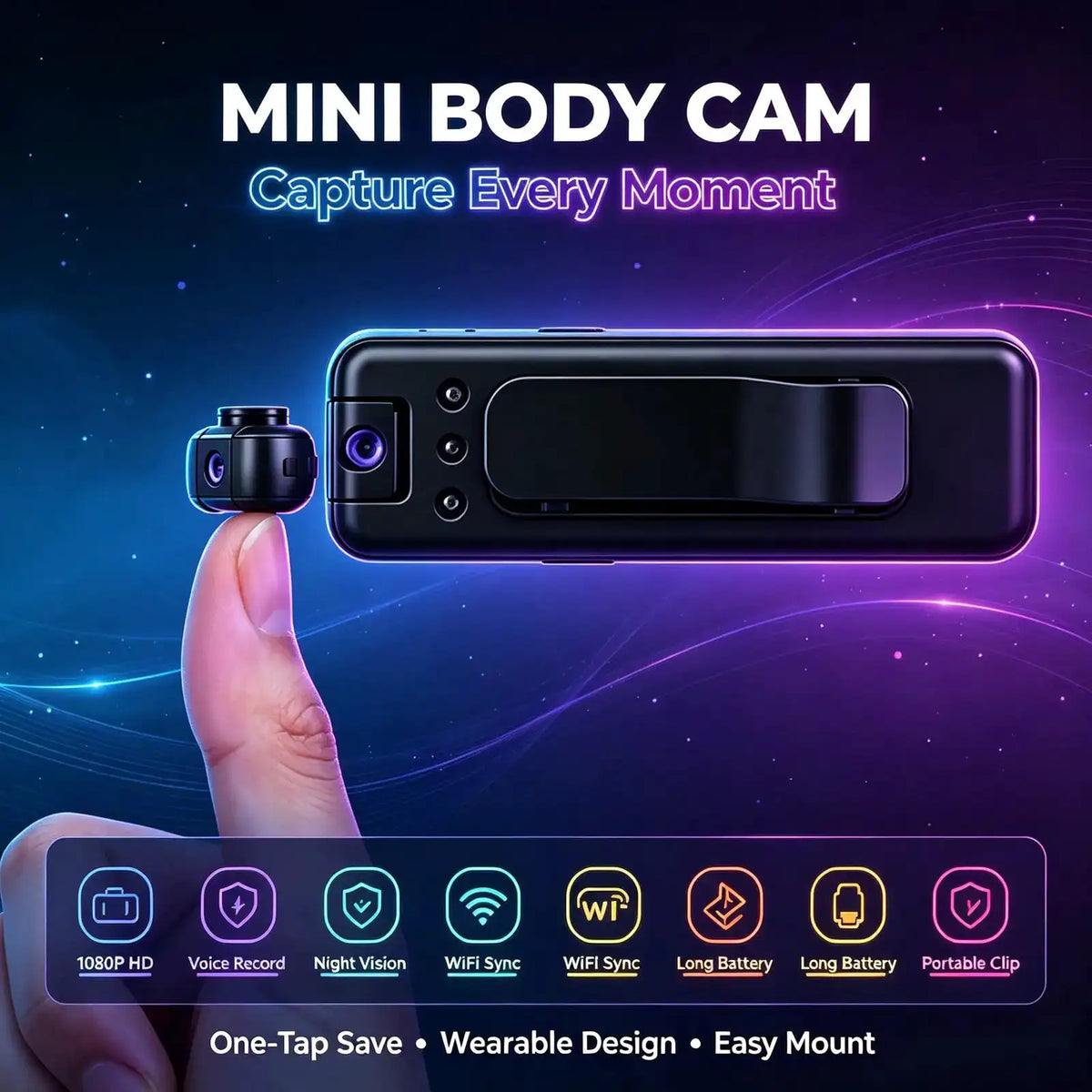 Mini Body Camera HD Video Recorder, ° Rotatable Lens A5 4K — product view 1