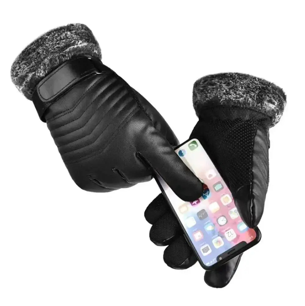 Winter Men's Fur Lined Plush Insulated Outdoor Gloves