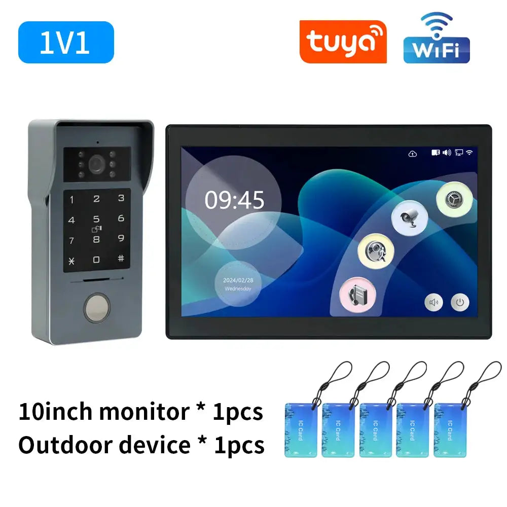 Support Tuya App WIFI 7/10in Video Doorbell Intercom Kits 1080P Monitor Outdoor Camera 2-Wire Audio Remote Unlock Door Phone