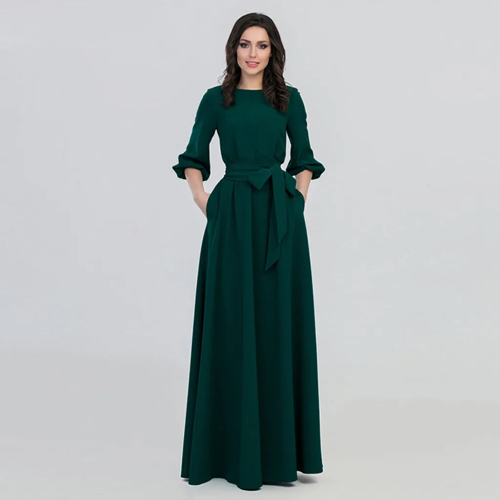 Belted Vintage Flare Formal Dress