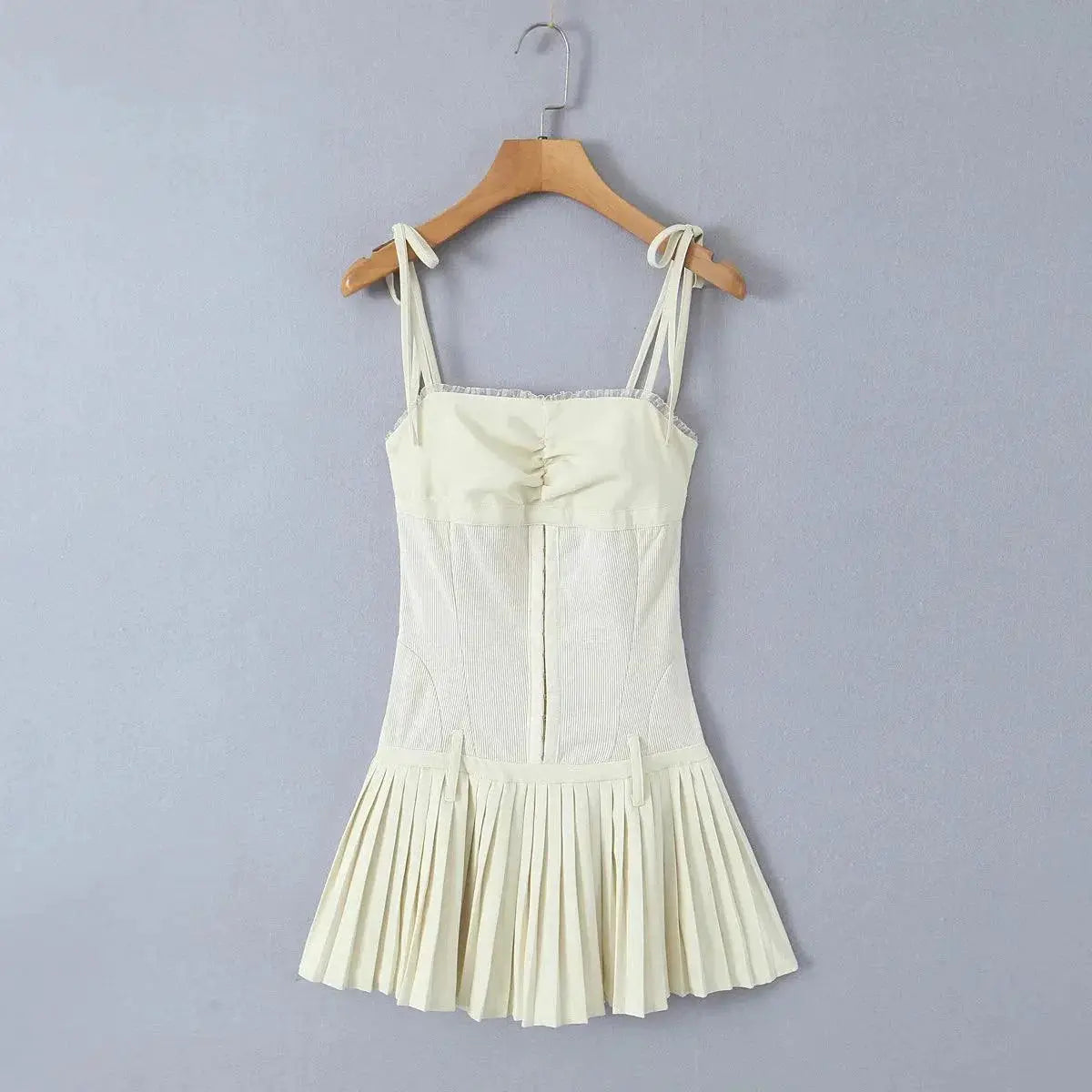 Beige Sexy Lace Mini Dress With Metal Hook Buttons For Women