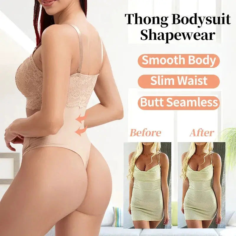 Seamless Lace Thong Bodysuit For Tummy Control Shaping