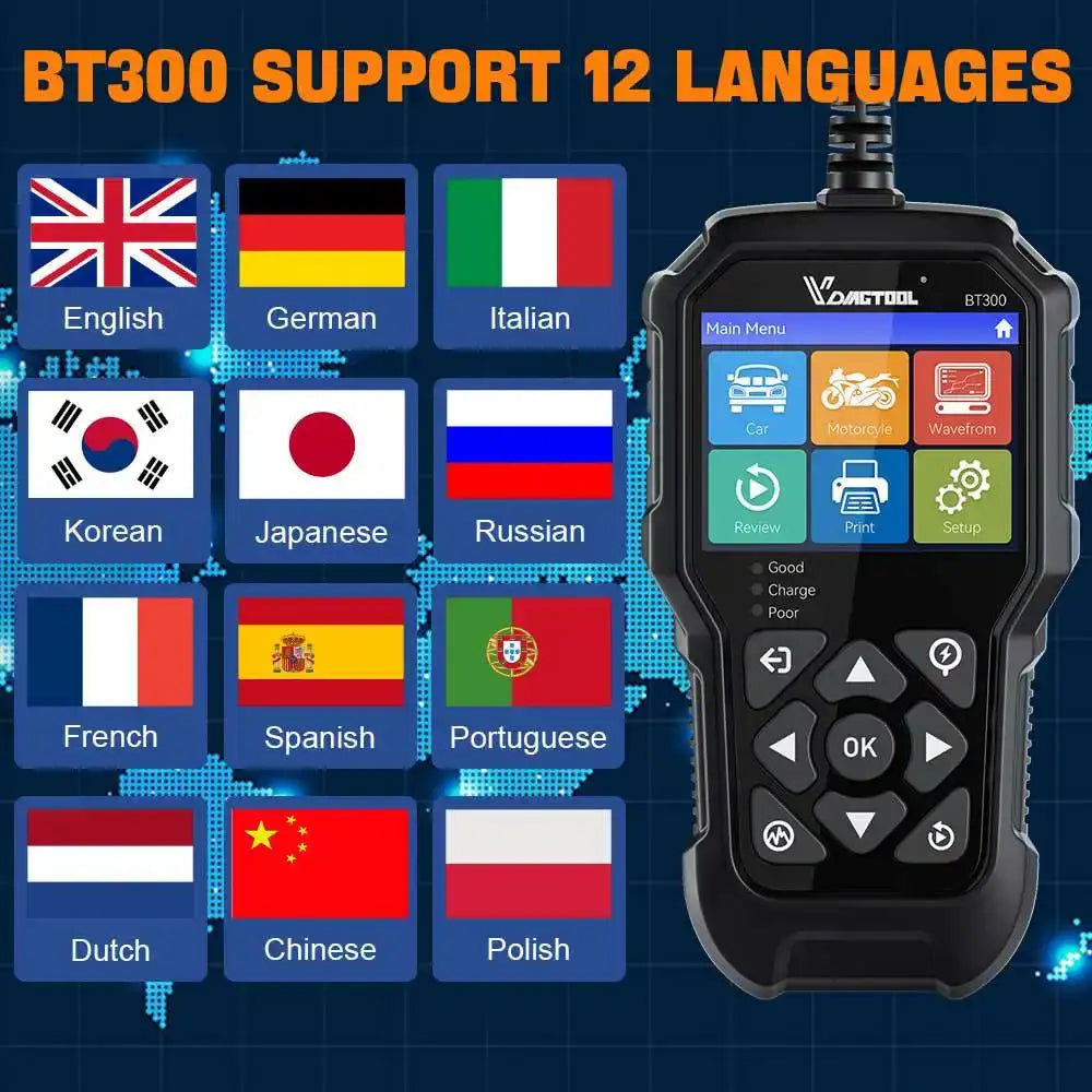 2026 New VDIAGTOOL BT300 5-3000 CCA Car Battery Tester 6V/12V Battery System Detect Auto Battery Analyzer Car Battery Tool