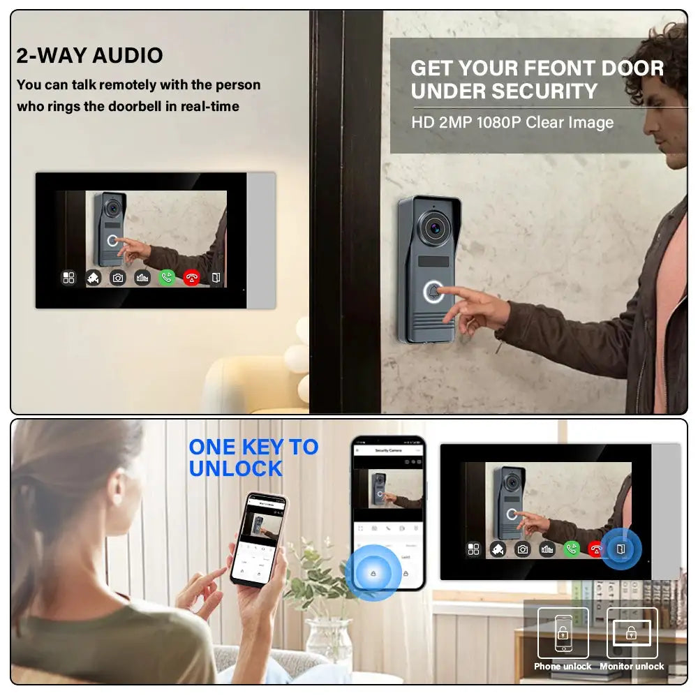 Smart Home Support Tuya App 1080P Video Intercom Video Door Phone 7'' Touch Monitor Video Doorbell Door Camera Security System