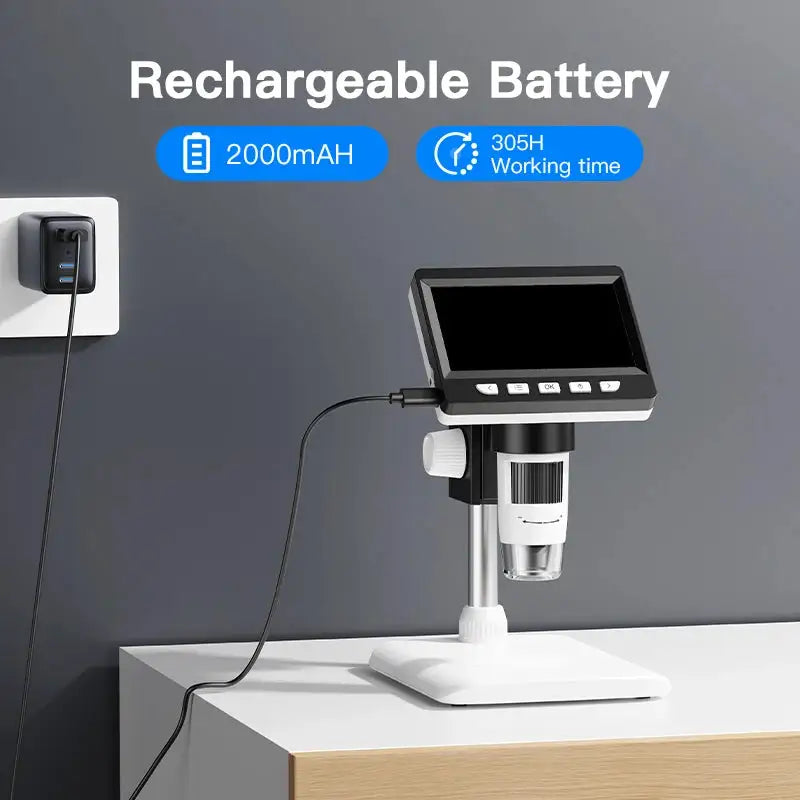 Digital Microscope with 4.3inch IPS Screen 1600X Coin Microscope 2MP USB Professional Electron Microscopios for Watch PCB Repair