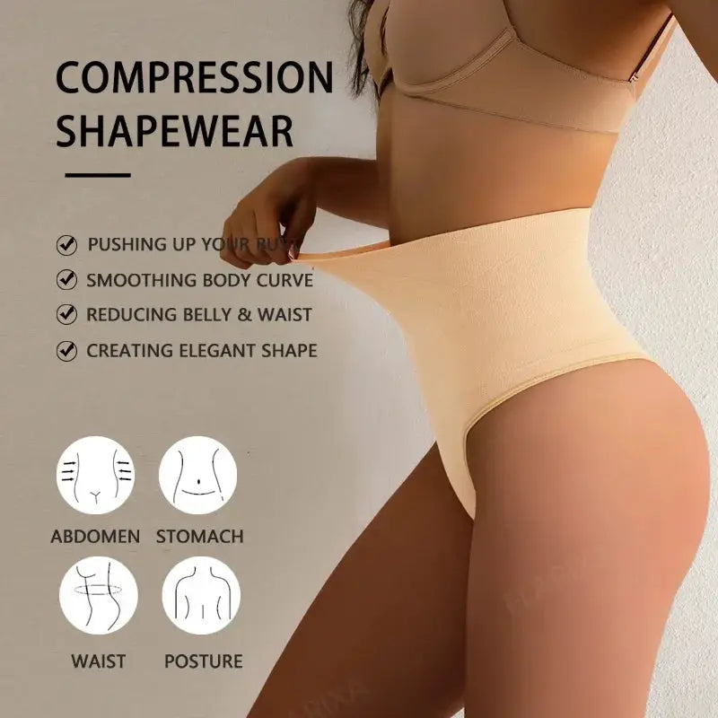 Flarixa Flat Belly Shaping Thong High Waist Panties Women