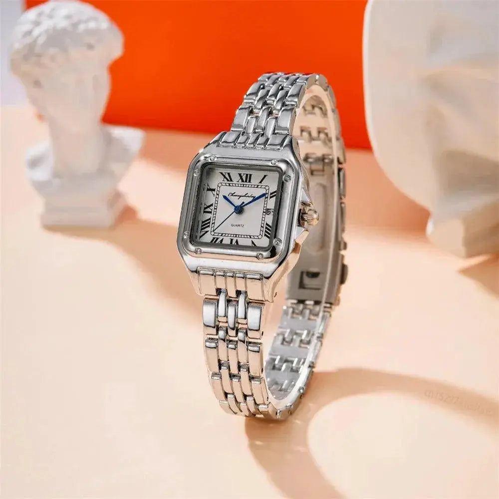 Square Roman Quartz Watch Stainless Steel Timepiece Gift