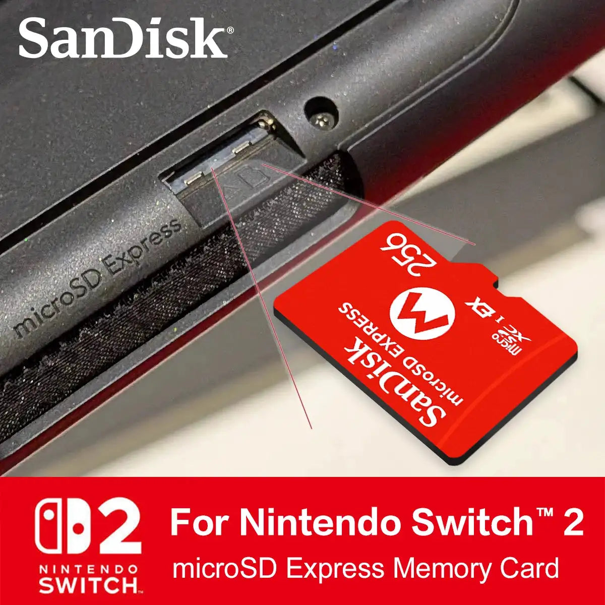 SanDisk MicroSD Express Card for Switch 2 MicroSDXC EX Memory Card 256GB Up to 880Mb/s Professional Switch2 Game Micro SD Card