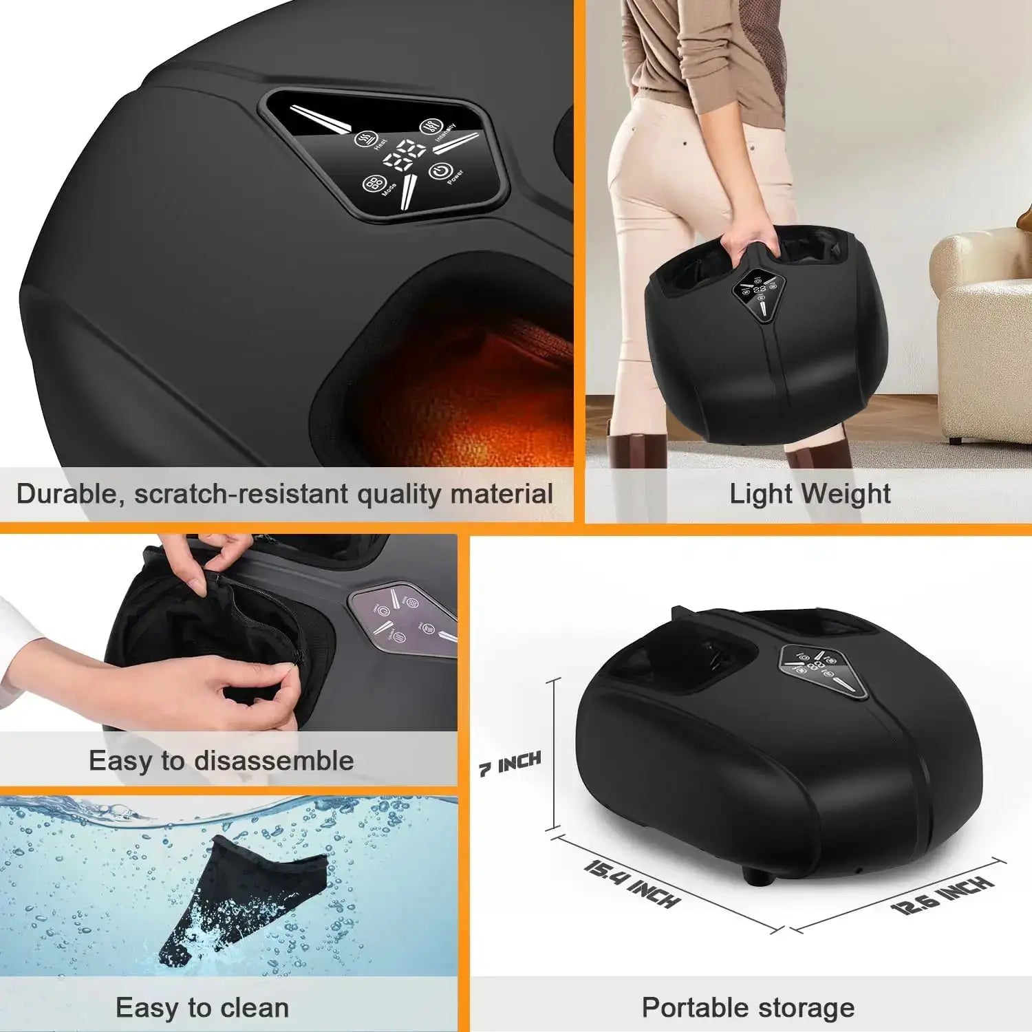 Electric Foot Massager with Heat Airbag Compression Relief for Tired Muscles Plantar Deep Kneading Shiatsu Feet Massage Machine