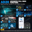 XTOOL AD20 Code Reader OBD2 Scanner IOS Android Car Diagnostic Tool Check Engine Light Battery Test Free Update