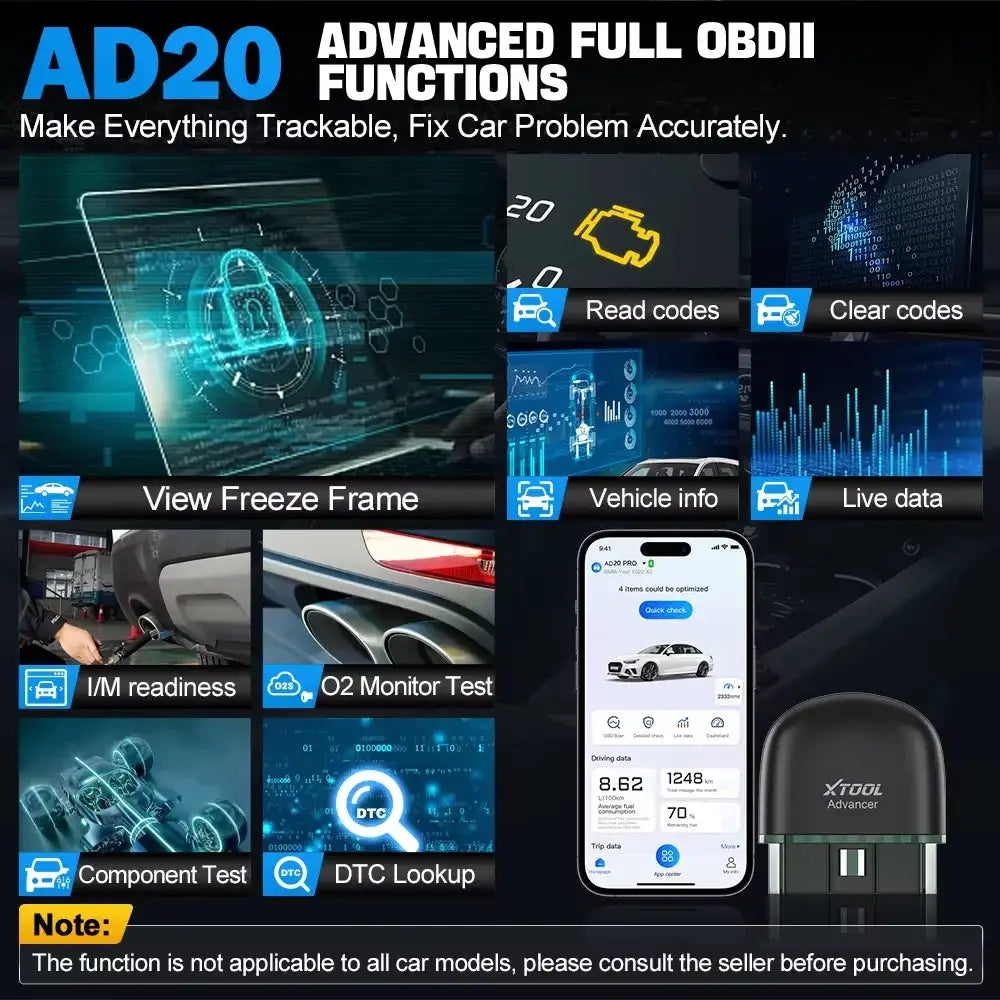 XTOOL AD20 Code Reader OBD2 Scanner IOS Android Car Diagnostic Tool Check Engine Light Battery Test Free Update