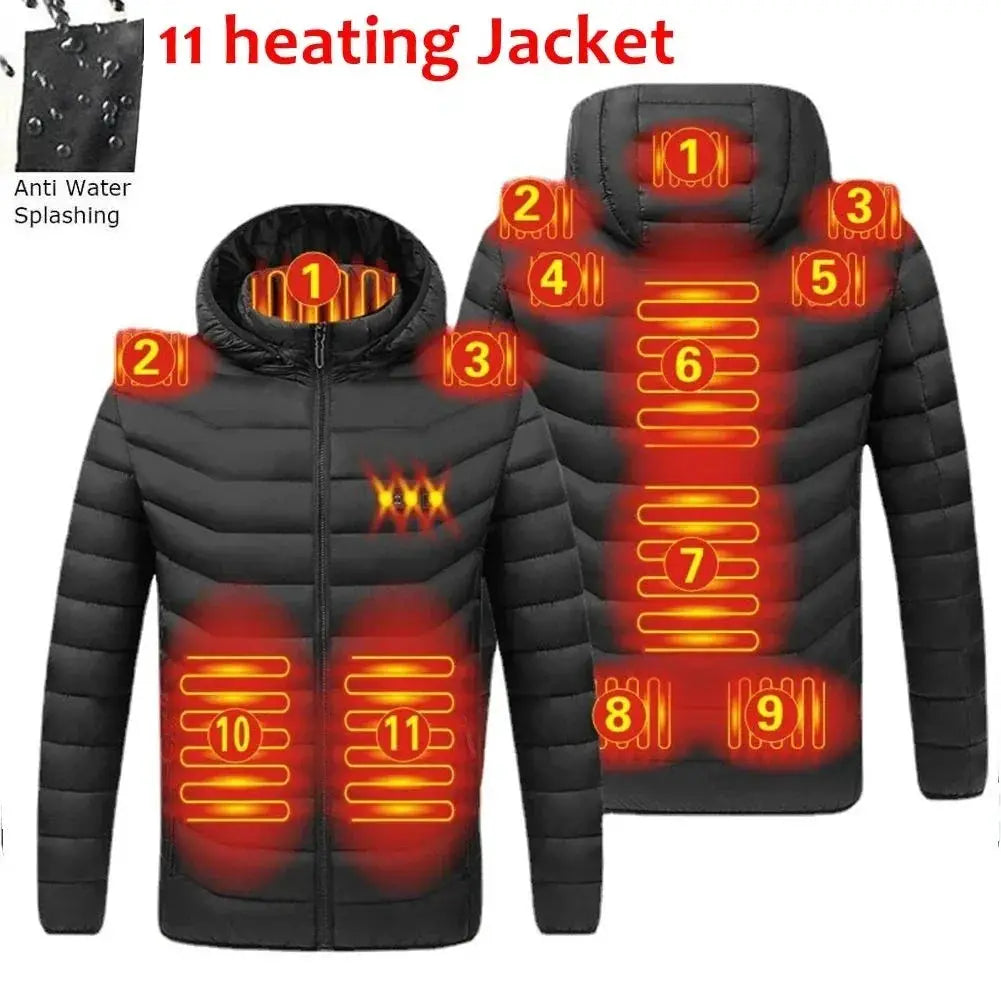 Mens USB Heated Hooded Jacket Waterproof Winter Warmer