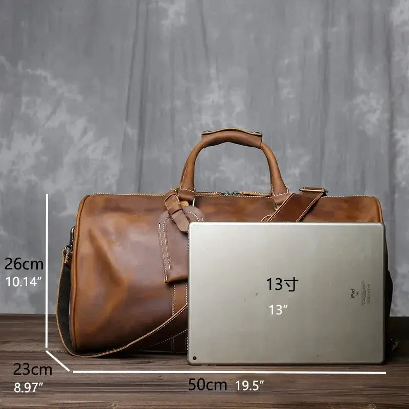 Retro Leather Travel Bag For Men Carry On Large Capacity