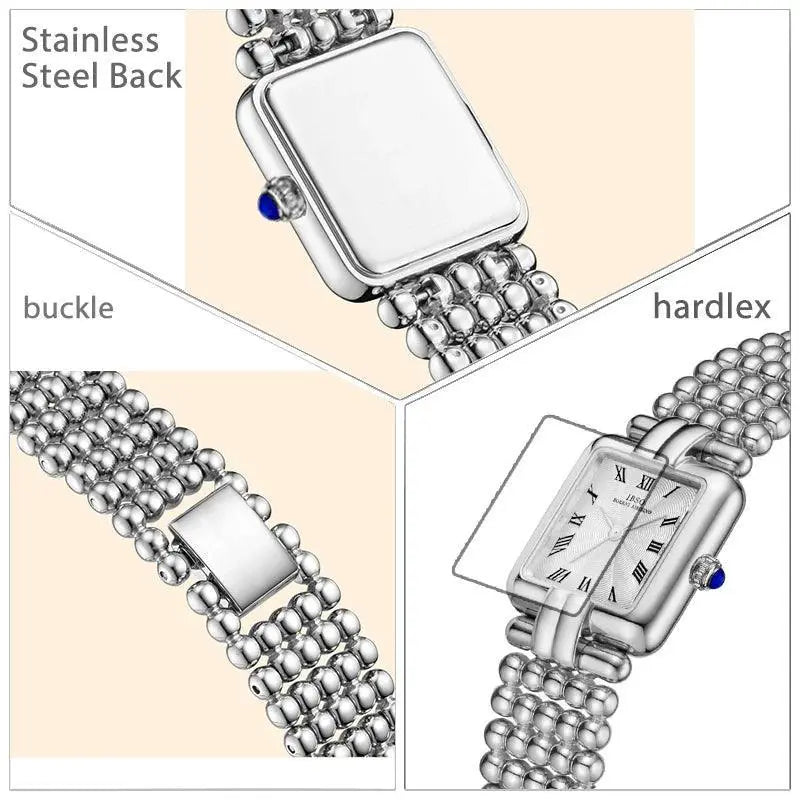 Luxurious Square Dial Silver Steel Womens Watch Timeless