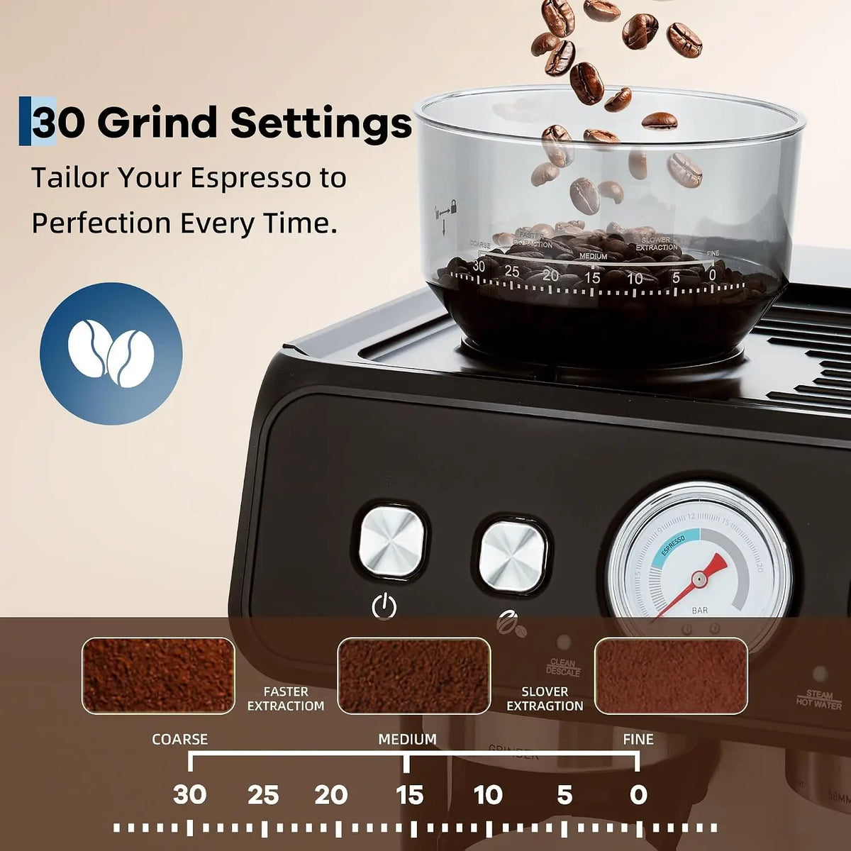 Tacleekii Stainless Steel Espresso Machine with Grinder — product view 5