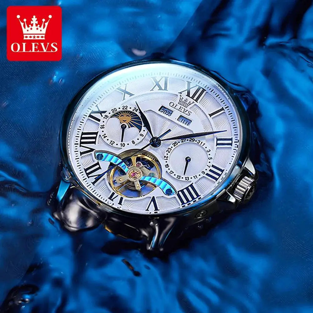 OLEVS Moon Phase Luxury Automatic Watch Roman Dial Steel