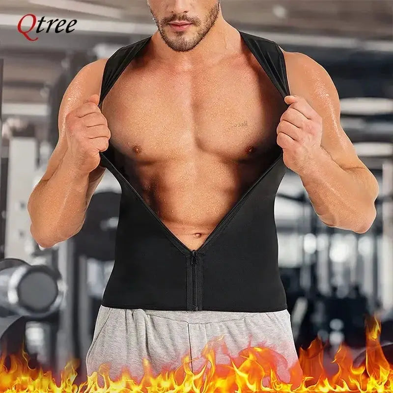 Qtree Sauna Vest for Men Waist Trainer Sweat Top Zipper