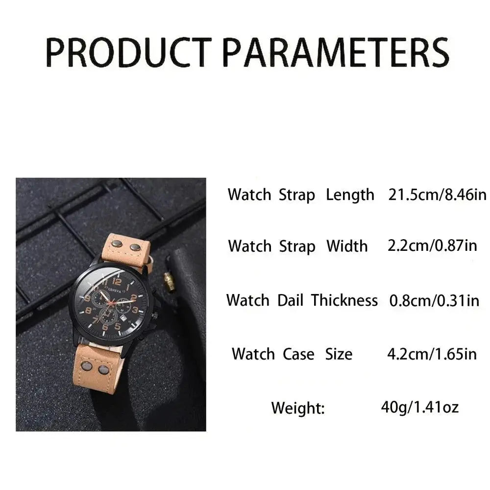 Vintage Brown Leather Watch Set Classic Business Accessory