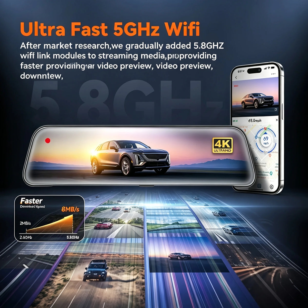 Touch Screen Mirror Dash Cam Rear View Mirror Camera, Parking Loop — product view 4