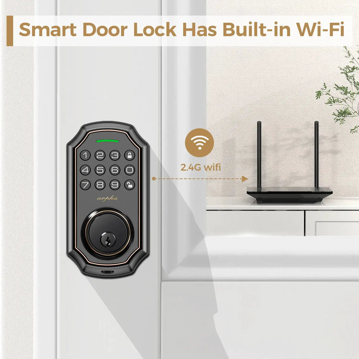 1/2/4PCS Arpha Smart Door Lock Keyless Entry Keypad Electronic Deadbolt WiFi Door Lock with Tuya App Control Auto Lock One-Time Password Anti-Peeping Passcode Battery Powered for Home Front Door