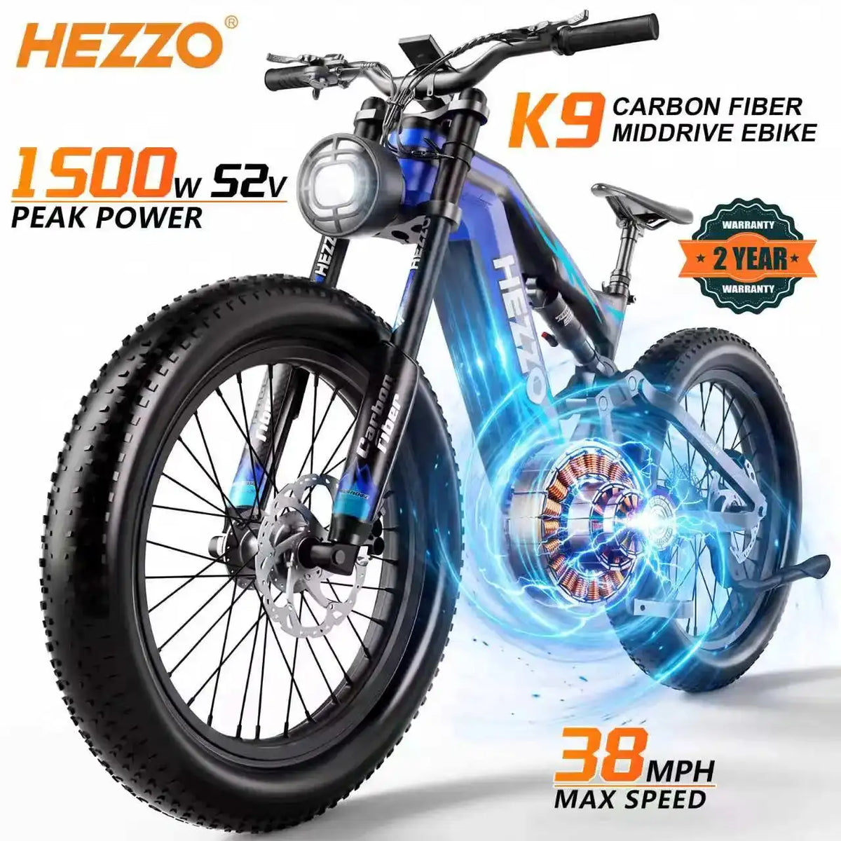 Hezzo Carbon Fat Tire Ebike — product view 2