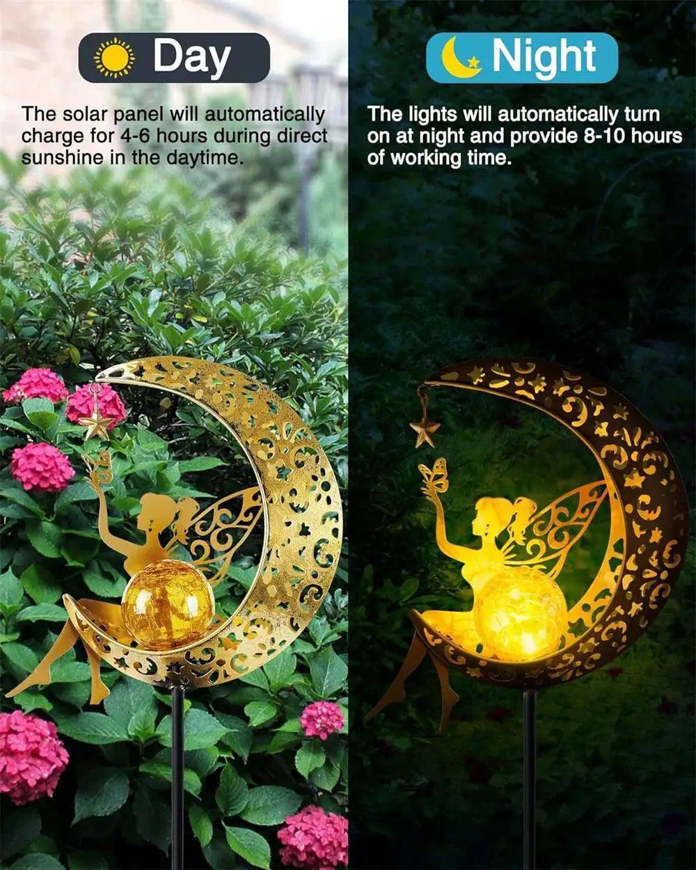 Outdoor Solar Moon Fairy Garden Flower Light Lantern
