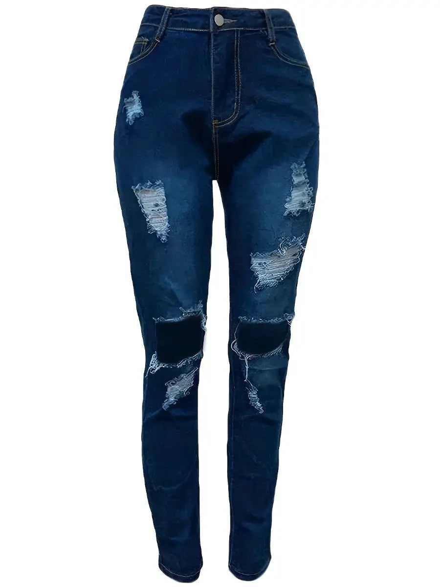 LW High Waist Stretchy Ripped Jeans Women Denim Style