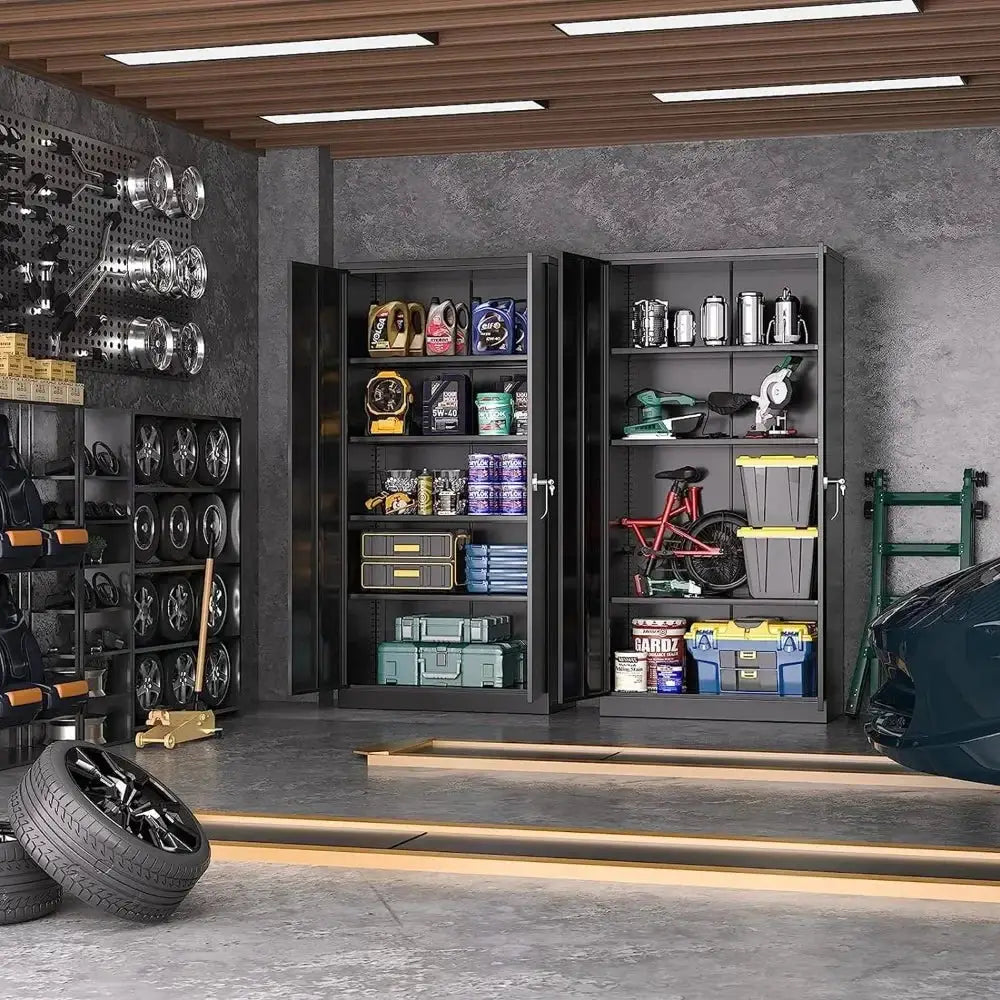 72 Inch Black Metal Storage Cabinet With Locking Doors