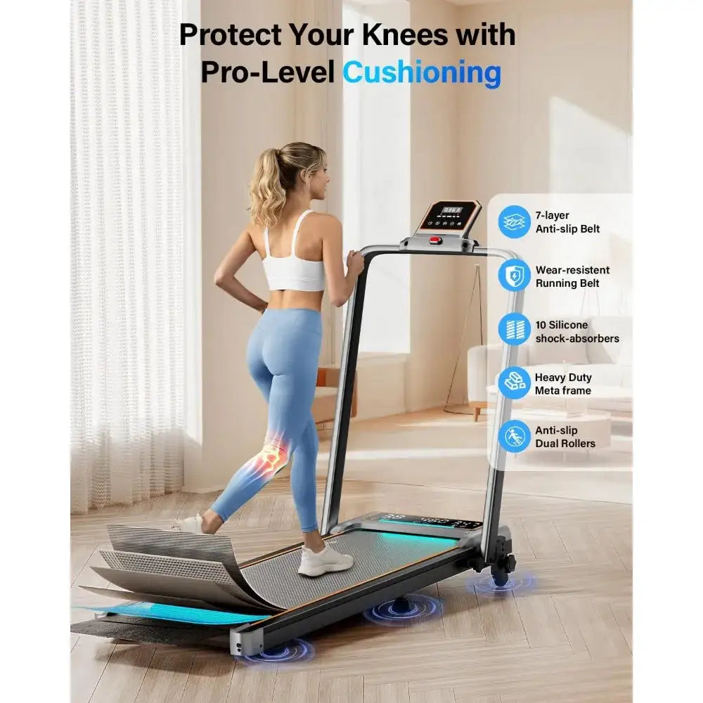 Foldable Walking Pad Treadmill with Adjustable Incline, 2 Screen Display, and RGB Light for Home Use
