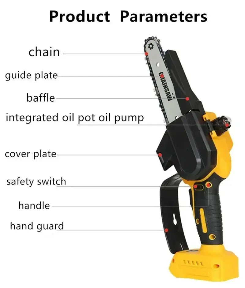 Cordless Brushless Chainsaw 18V and 20V Battery Powered