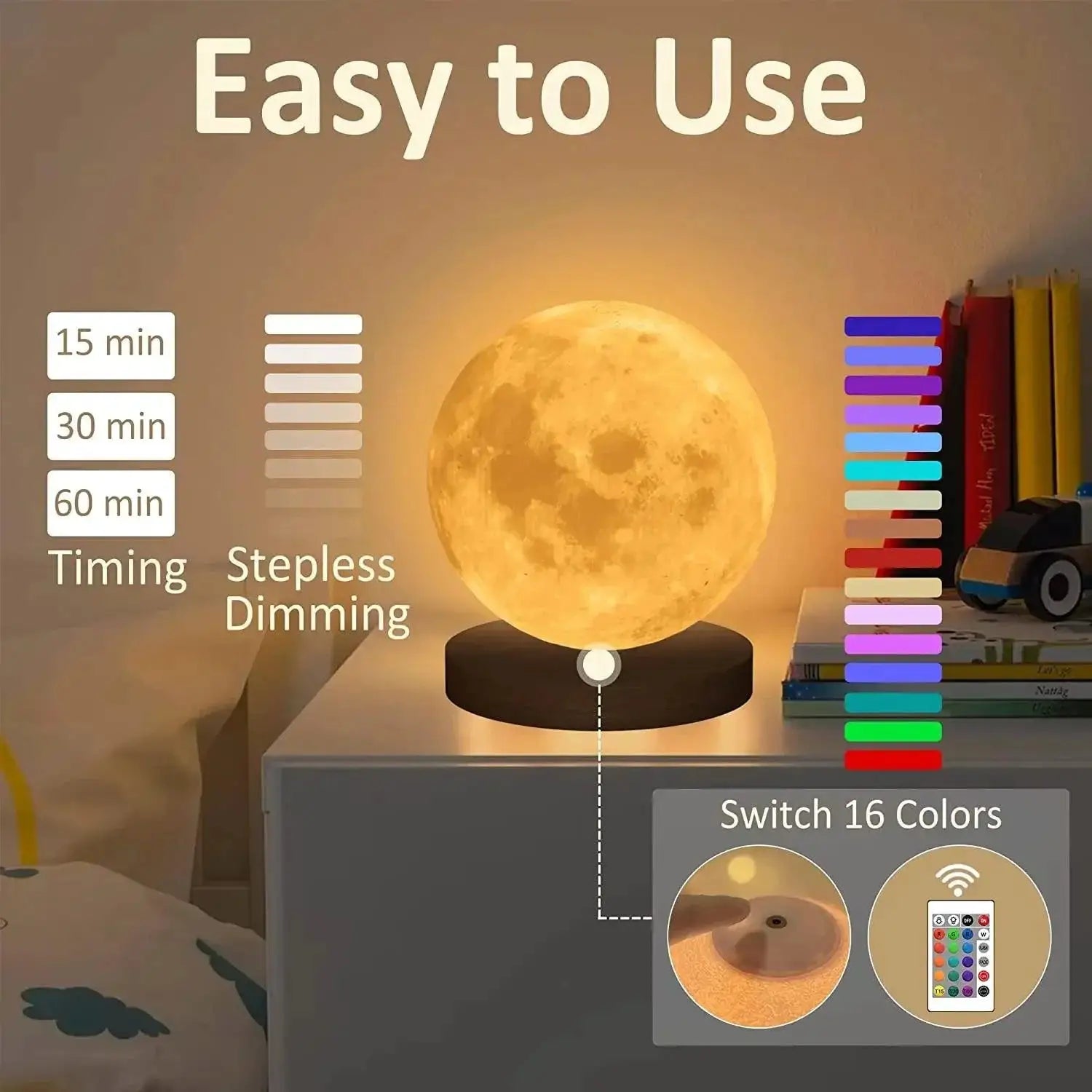 16 Color 3D Rotating Moon Lamp Touch Control LED Night Light