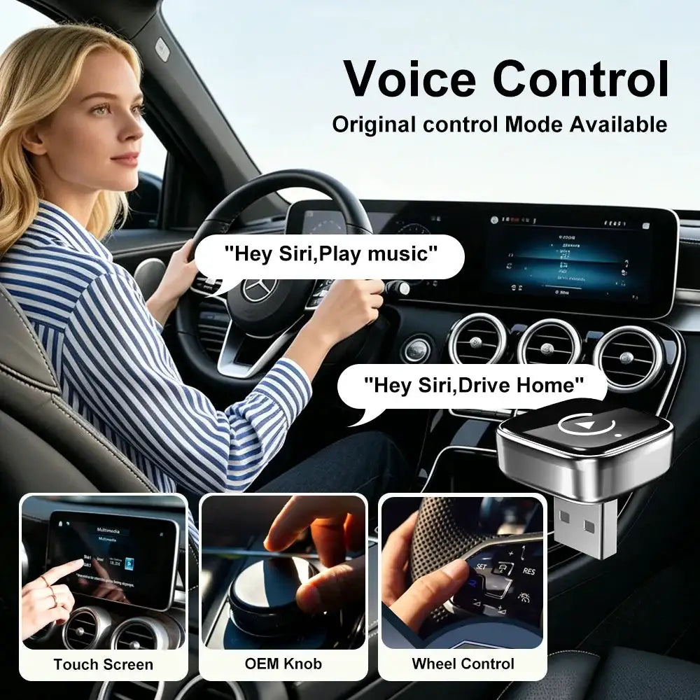 2-in-1 Wireless CarPlay Adapter Wired To Wireless Dongle for Apple & Android Auto Plug and Play for OEM Wired Smart Car Systems