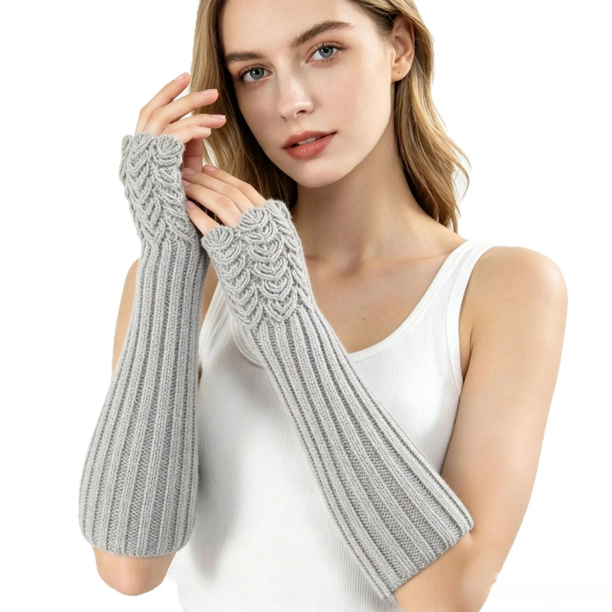 Striped Ribbed Fingerless Gloves