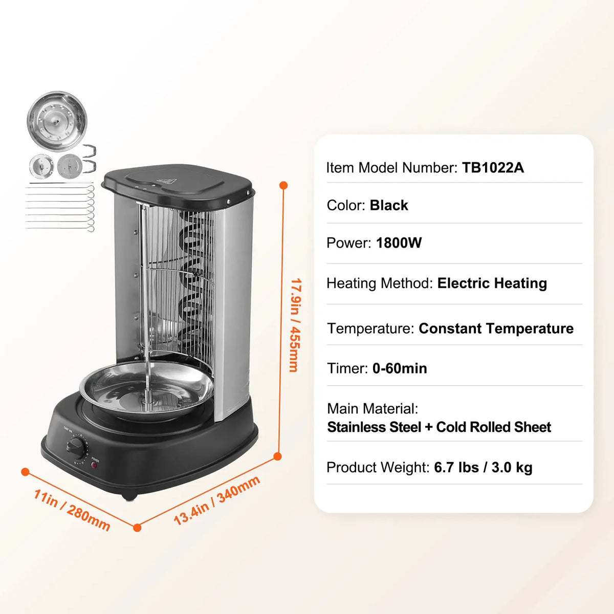 SucceBuy Shawarma Grill Machine Vertical Chicken Shawarma Cooker — product view 8