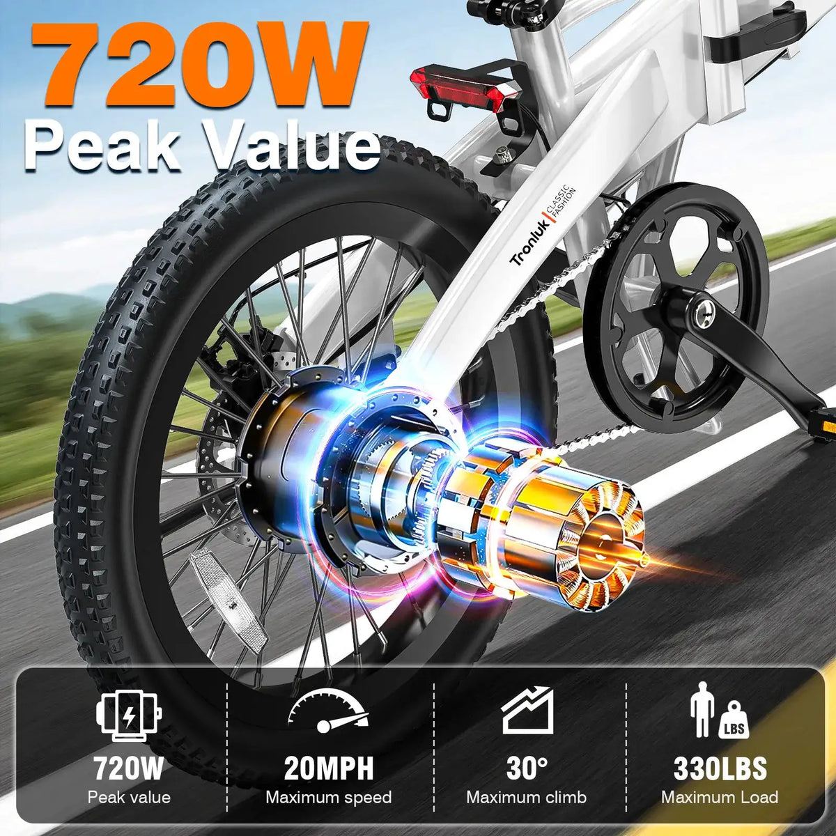 Youth adult electric bicycle 720W peak 48V12AH 20 inch * 2.4 road tire 5-speed with assisted riding 20MPH urban commuting
