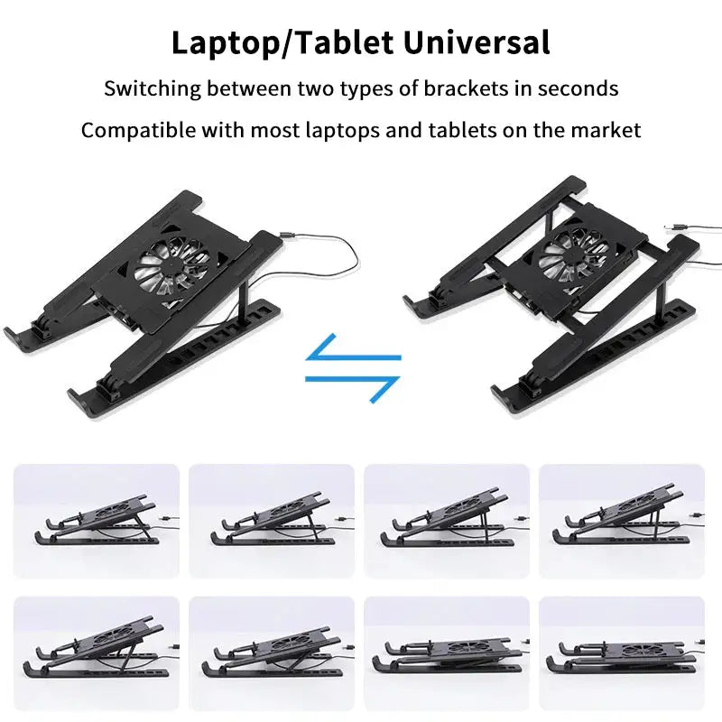 Laptop Cooler Base Stand Foldable Laptop Cooling Pad Holder Portable Notebook Radiator Bracket Heighten Rack With 1 Cooling Fans