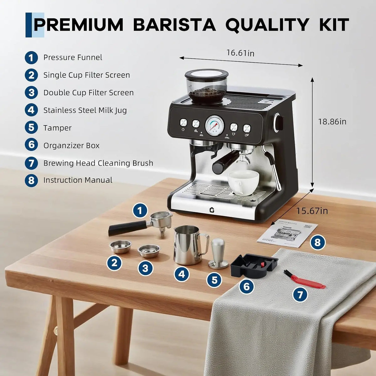 Espresso Machine With Grinder Stainless Steel Pressure Maker — product view 3