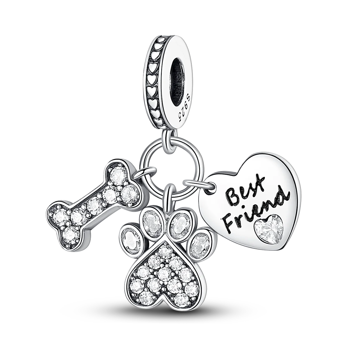 Inlaid Zircon Charm Beads Sterling